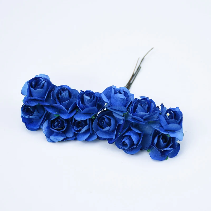dark blue 12 шт. мини бумажный букет роз Свадебные украшения дома аксессуары diy Рождественский венок подарки искусственные цветы для скрапбукинга - Цвет: dark blue