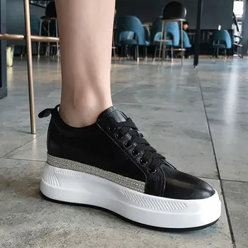 

Women Sneakers Fashion Women Height Increasing Leather Lace-Up Wedges Sneakers Platform Shoes Woman Casual Shoes 7cm heels