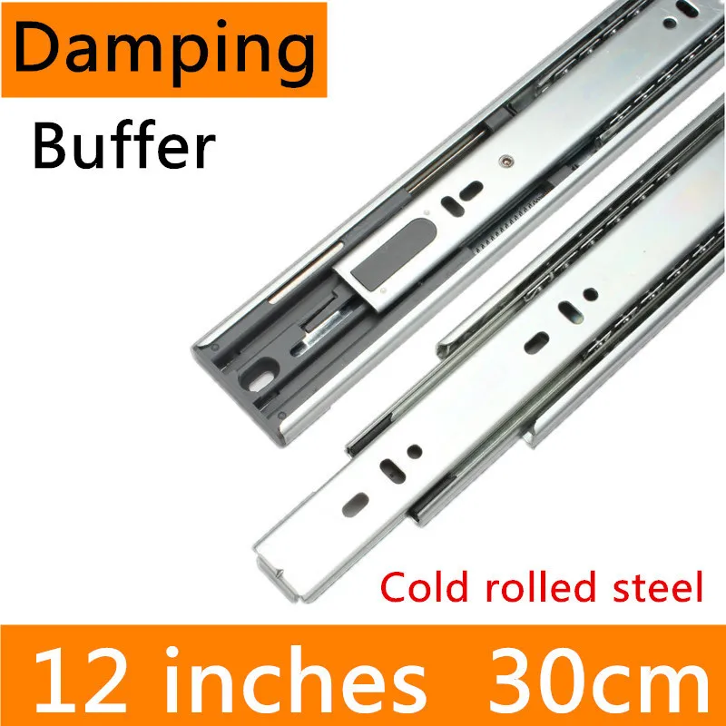 

2 pairs 12 inches 30cm Cold-Rolled Steel Hydraulic Damping Buffer Full Extension Drawer Track Slide Guide Rail accessories slide
