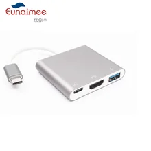 Eunaimee Silver Aluminum 4K HDMI USB 3.1 to USB-C USB3.0 Adapter 3 in 1 Hub Newest Type C