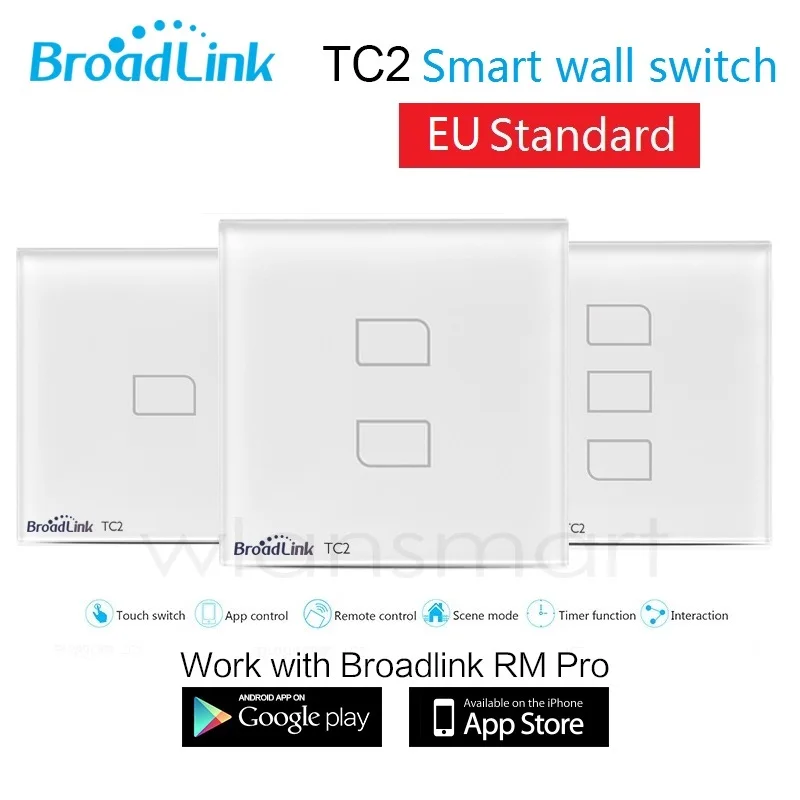 Broadlink СК2 1 Банды 2 Банды 3 Банды Сенсорный Выключатель ЕС Стандарт, Умный Дом Автоматизации, Беспроводной Wi-Fi Управления Настенные светильники Переключатель RF433