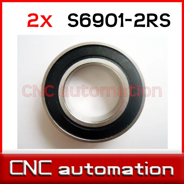 2pcs rubber sealed stainless steel radial shaft ball bearings S6901 2RS