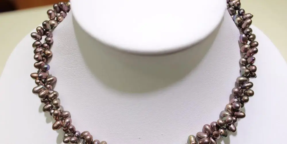 

FREE SHIPPING>>>@@ > 2 strands twist Purple 4x6mm freshwater pearl Style Necklace 18INCH a(5.18)