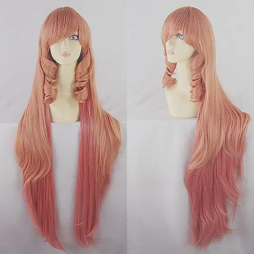 

New Arrival 100cm Pink Gold Gradient Long Cosplay Costume Wig.Heat Resistance Hair