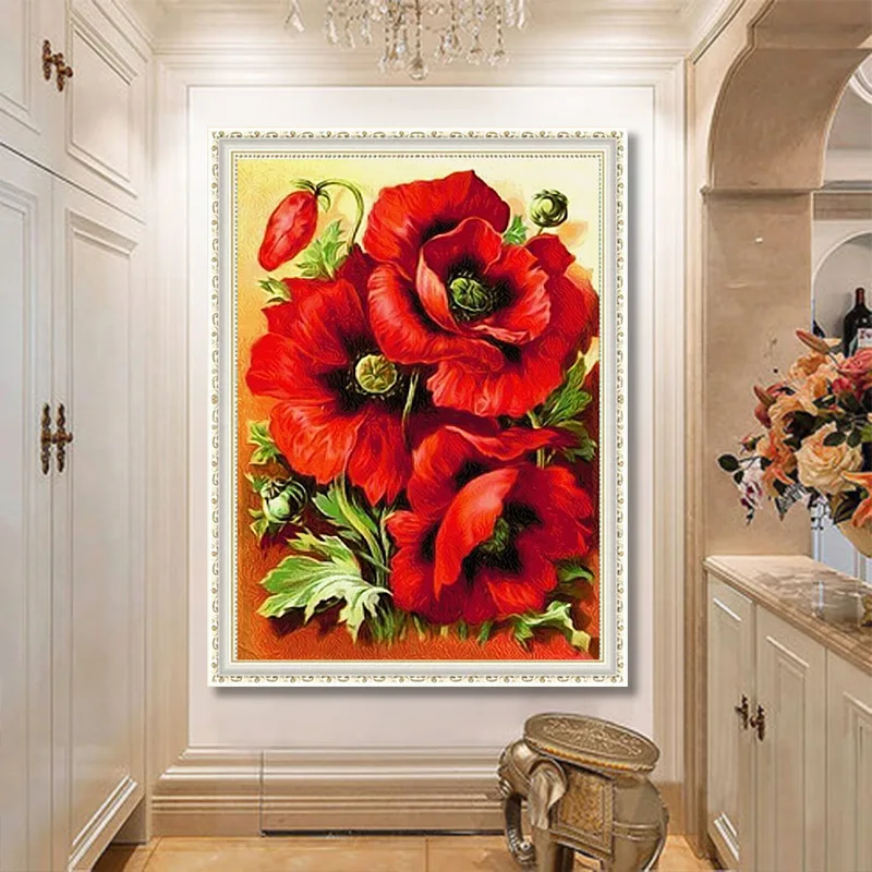 Full Drill 5D DIY Diamond Painting Cross Stitch Red Rose Flower Diamond Embroidery Cross Stitch Floral Craft Unique Gift Artwork (3)