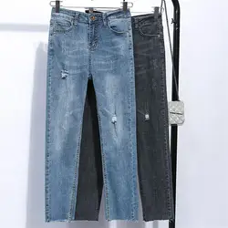 Плюс размеры XL-5XL повседневные джинсы 2019 Весна для женщин джинсовые штаны модные тонкие стрейч узкие брюки a1136