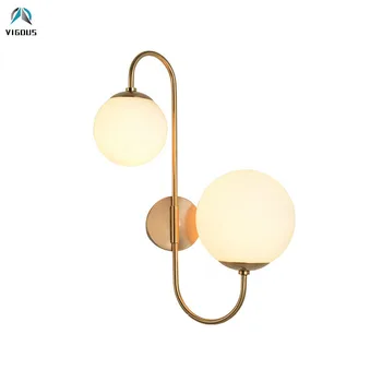 

Post Modern Rotatable 2 Light Led Wall Lamp Brush Metal Glass Globe Led Wall Scones Indoor Lighting Lamparas Fixtures for Foyer