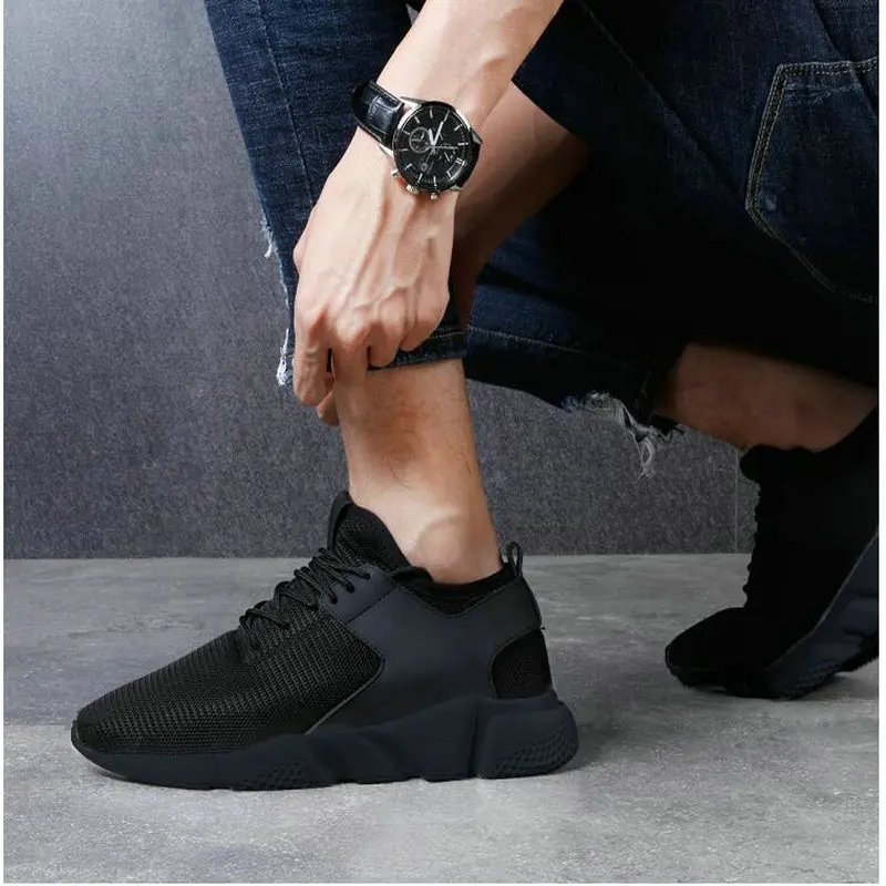 ALL BLACK Men Running Shoes Jogging Men Sneakers Mesh Sport Shoes