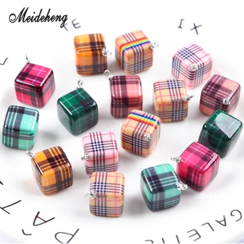 

14*14mm Acrylic Square Tartan for Jewelry Making Hanging Hole Smooth Surface Bracelet Hair Ornament Accessories Women's Gift