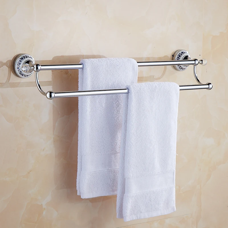 

European Stainless Steel Towel Bar Hanging Extended Toilet Double Rack Bathroom Pendant Crystal 60/50/40cm Bathroom Accessories