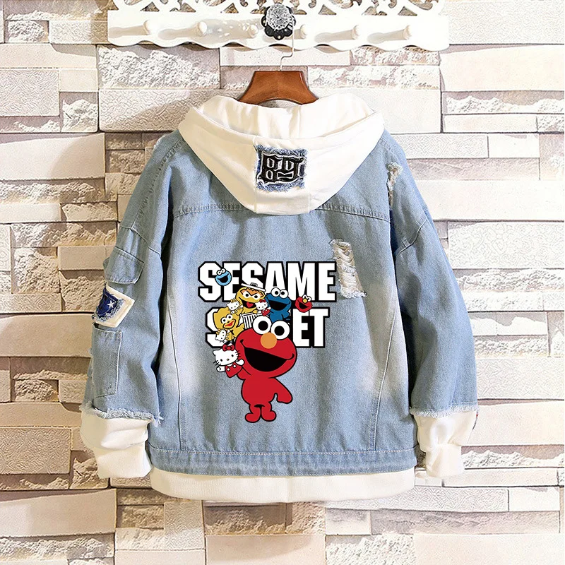 Cosroad Улица Сезам Косплей джинсовая куртка Elmo Весна Осень Джинсы толстовка с