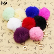 Christmas Gift Real Rabbit Fur Ball Plush Fuzzy Fur Key Chain POM POM Keychain Pompom Car Bag Keychain Key Ring Pendant Jewelry bonsny acrylic statement dog jewelry dachshund chain key ring pom gift for women girl bag charm keychain pendant jewelry