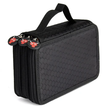 

Student Pen Pencil Case 3 Layer Oxford Brush Holder Makeup Pouch Storage Bag Black