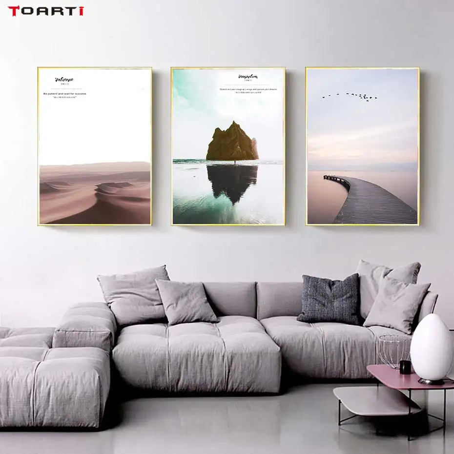 Beautiful Natural Landscape Prints Posters Desert Mountain Canvas Painting Motivational Patience Imagination Quotes Wall Artwork (5)