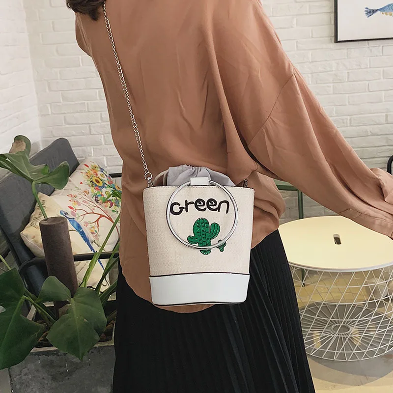 

Purses and Handbags 2019 Simple Embroidery Bucket Bags Ladies Casual Shopping Handbags Fashion Chain Crossbody Shoulder Bag