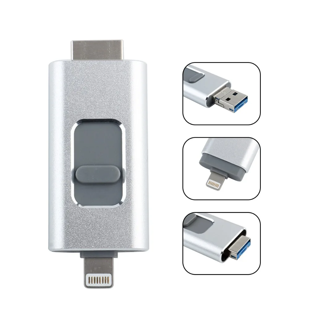 U диск 3-в-1 OTG USB металла в коробке sub Флеш накопитель 16 ГБ 32g 128g 2,0 флеш-накопитель для Android/Iphone 7 Plus/6 6s Plu ipad запоминающие устройства memory stick