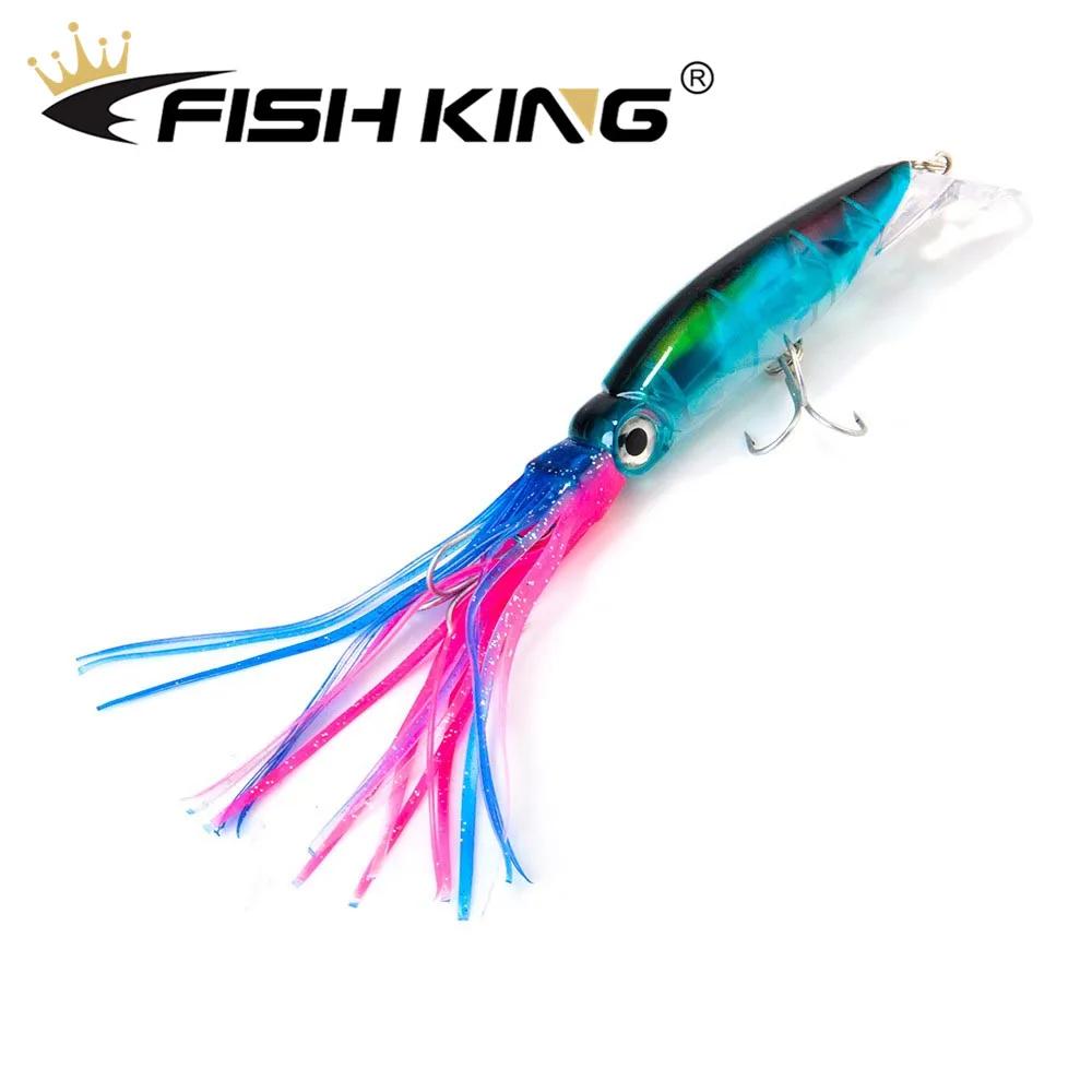 

FISH KING 1pcs Fishing Lure 24cm/38.5g 16cm/18.5g Squid Lure With Treble Hook 3D Fish Eye Minnow Fishing Bait