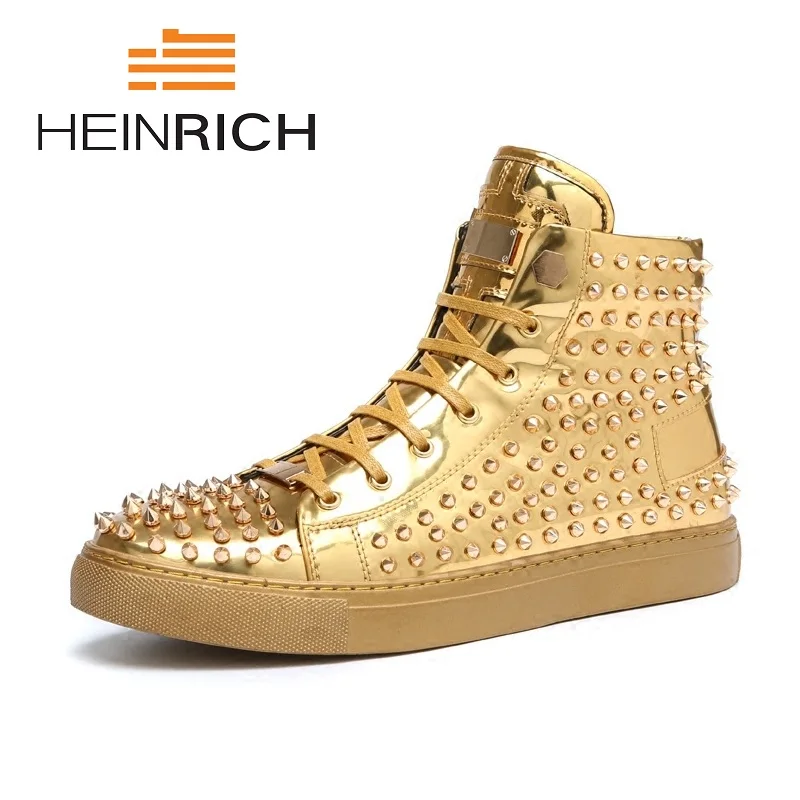 

HEINRICH 2018 Men Boots Fashion Men Ankle Boots Lace Up Men Spiked Boots High Quality Personality Men Shoes Obuwie