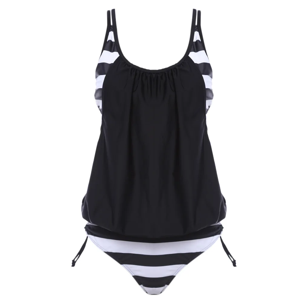 Women Sexy One Pieces Polyester Wireless Bikini Print Stripe Swimming