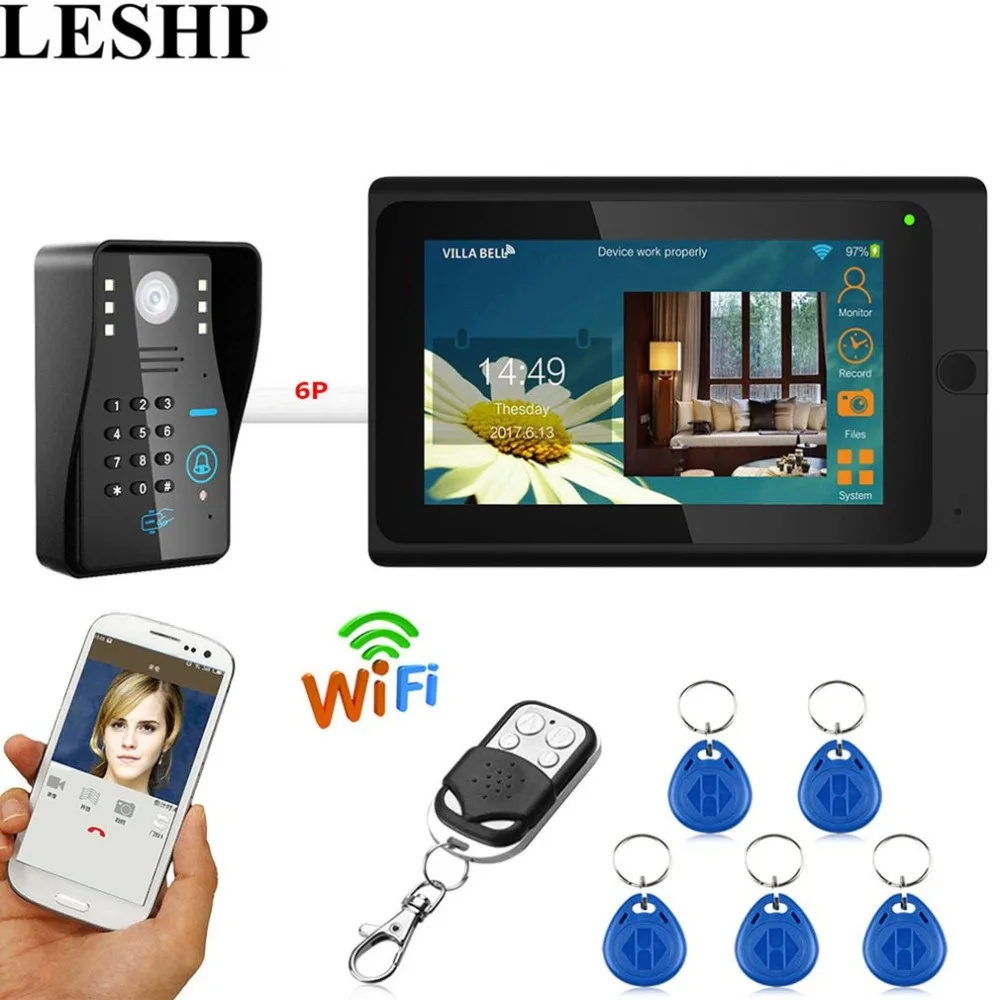 LESHP Video Door Phone Doorbell 7 inch Wired Wifi RFID