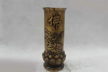 

8"Chinese Folk Pure Bronze excellent beautiful lotus flower Buddha Vase Statue