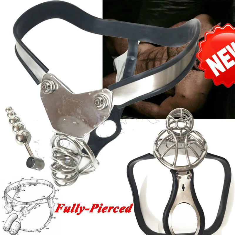Stainless Steel Male Pierced Cage T type Single Back Cable PA Hook chastity belt ball stretcher