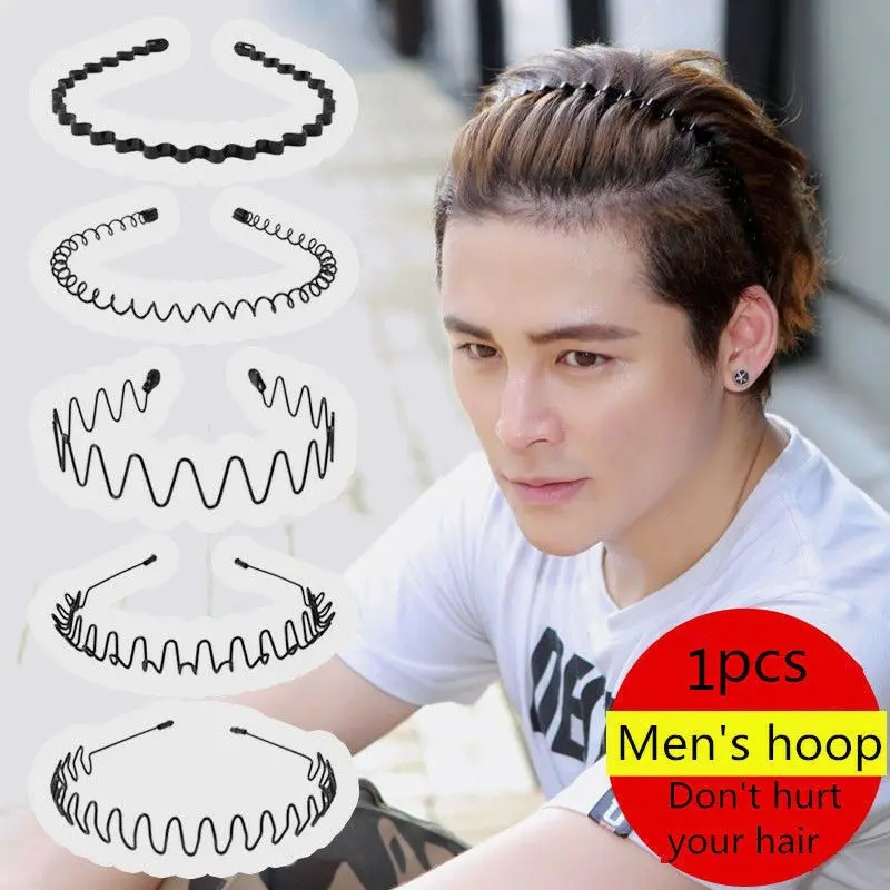 

2019 Brand New Style Fashionable Black Metal Waved Style Alice Sports Hairband Headband For Men Women