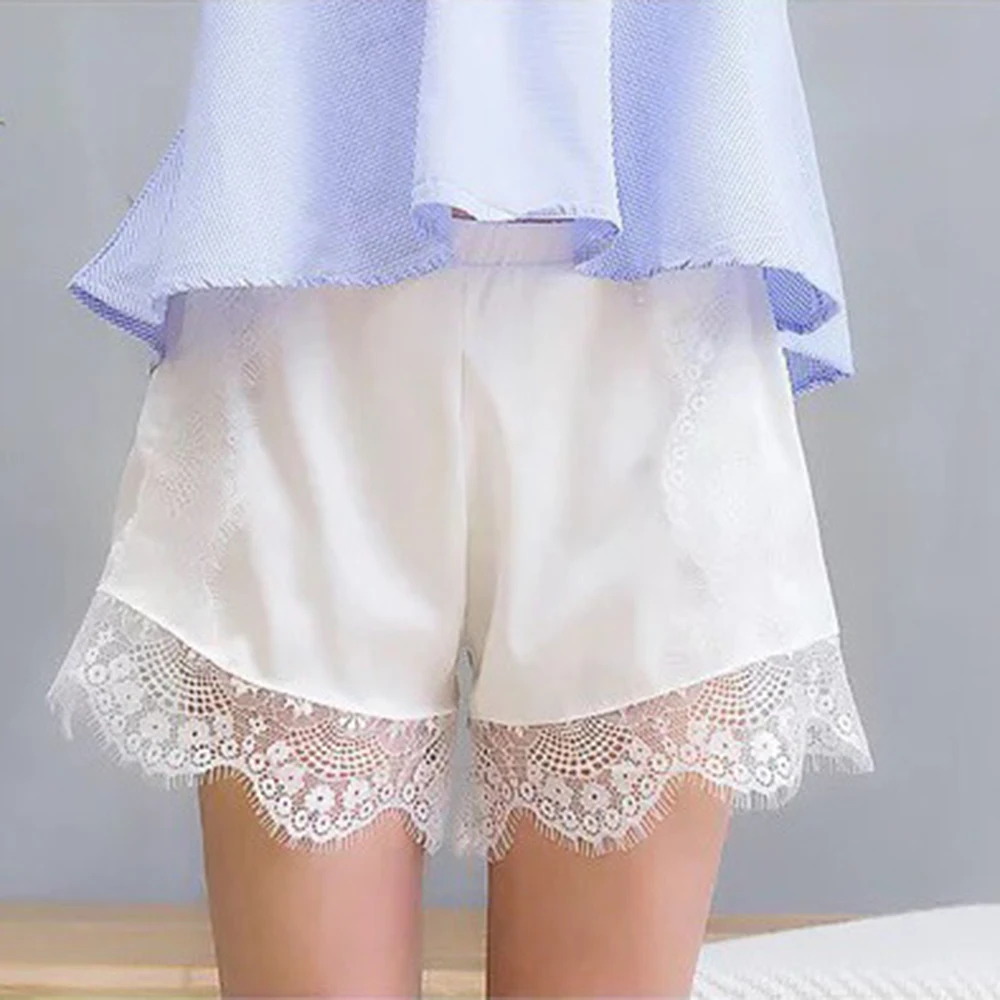 

Women Shorts Summer Lace Floral Shorts Ladies Sexy Satin Black White Lace Crochet Flower Shorts Under Wear
