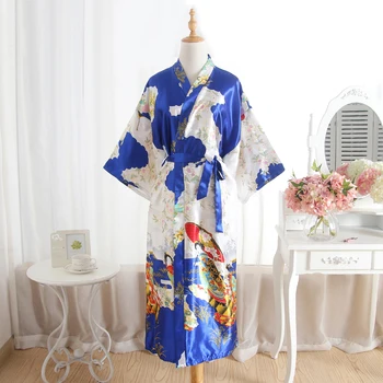 

Plus Size Blue Fashion Ladies Summer Sexy Kimono Long Robe Bath Gown Red Women's Rayon Yukata Nightgown Pijama Mujer Mds008