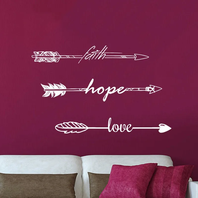 Настенные наклейки с цитатами Faith Hope Love Arrow цитата Виниловая наклейка искусство