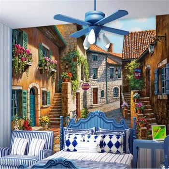 

beibehang Custom Wallpaper Super Personality Fashion European Town Landscape Oil Painting Decorative Background Wallpaper