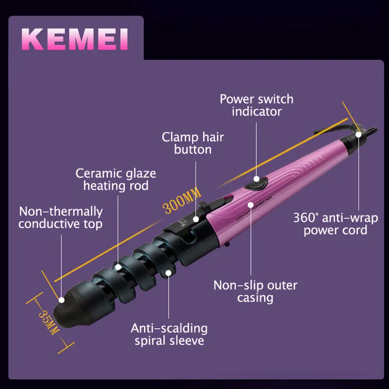 Kemei волшебные бигуди для волос, роликовые спиральные щипцы для завивки волос, салонные щипцы для завивки волос, электрический Профессиональный стайлер для волос, инструмент для укладки волос D40
