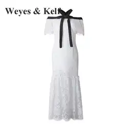Weyes и кепф Boho белые длинные Кружево платье 2018 короткий рукав с открытыми плечами Платья для вечеринок женская Бохо пляжное платье роковой с