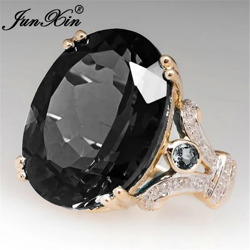 Роскошные женские туфли-лодочки с большим черным камнем кольцо Мода 925 Серебро заполненные циркон обручальные кольца для Для женщин свадебные любовь Обручение кольцо