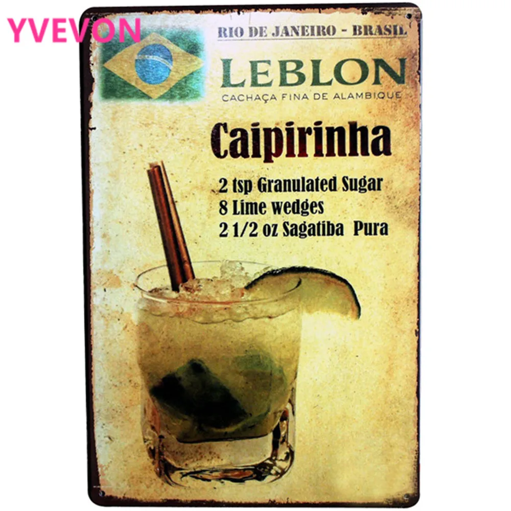 Металлическая Оловянная вывеска Caipirinha бразильский коктейль ретро пластина
