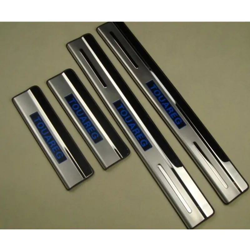 

free shipping for Volkswagen touareg LED door sill stainless steel scuff plate threshold sticker accessories 4 pcs