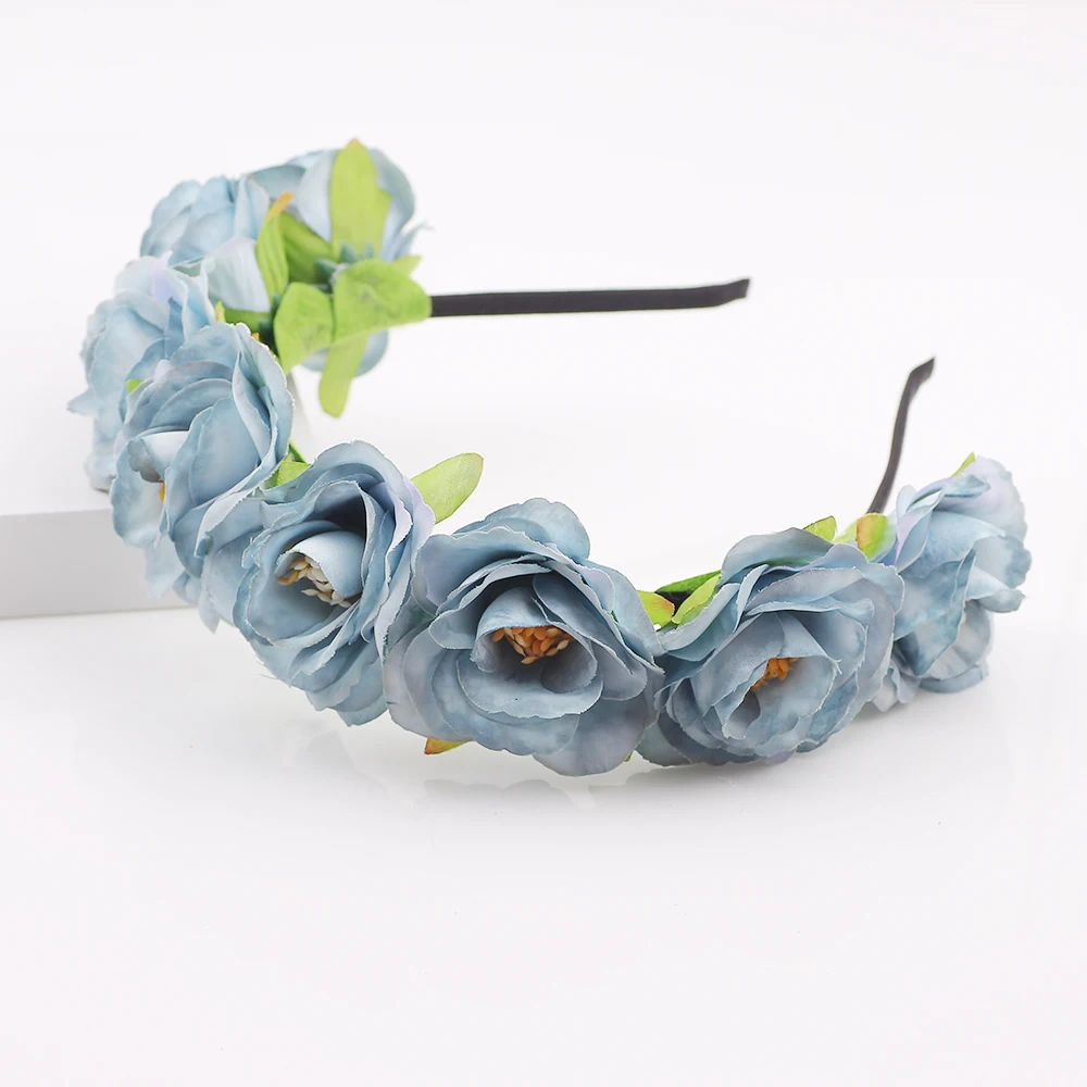 

New arrival Bride Flowers Headband Bohemian Style Rose Flower Crown Hairband Ladies Elastic Beach Hair Accessories