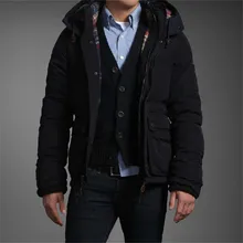 Campera Invierno Hombre 2016 Сгущает Капюшоном Мужчины Зимнее Пальто Плед Стенд Воротник Мужские Зимние Парки Бренд Одежды A2528