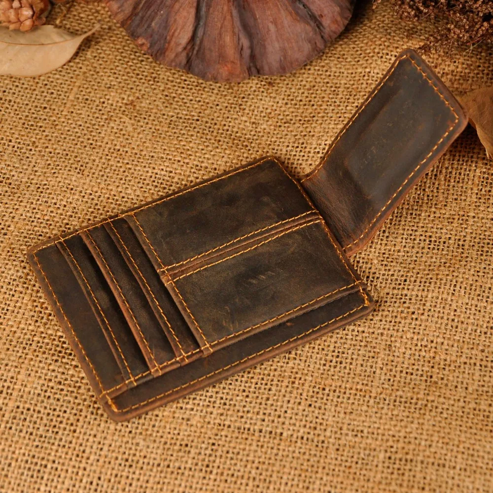 Credit Card Holder Male Original Leather Designer Fashion Slim Wallet Front Pocket Magnetic Money Clip Mini Credit Card Case Purse For Men 1015