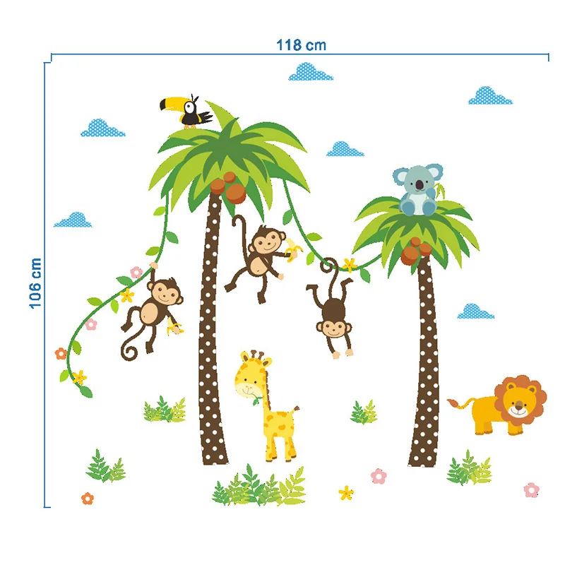 

TREE WALL STICKERS Kids Baby Room Animals MONKEY Removable Kindergarten Fashion
