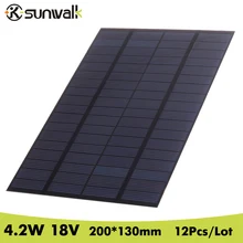 SUNWALK 12pcs 18V 4.2W PET Solar Panel Mini Solar Cells Polycrystalline Silicon DIY Battery Power Charge Module 200*130mm