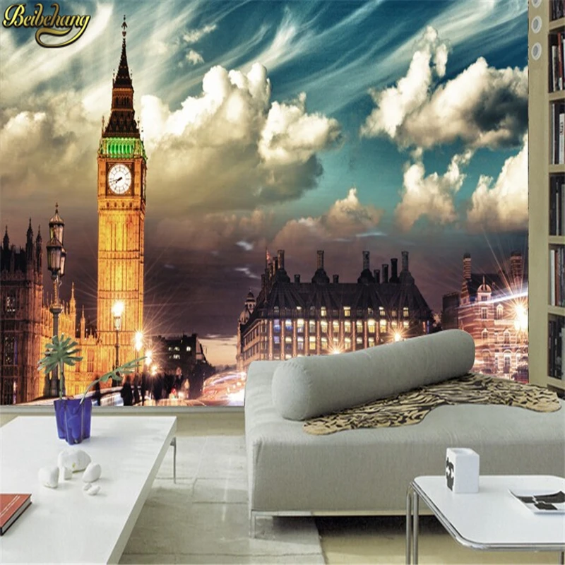 

Custom mural wall paper European landscape architecture Bar KTV lounge wallpaper for living room London Night 3d photo wallpaper
