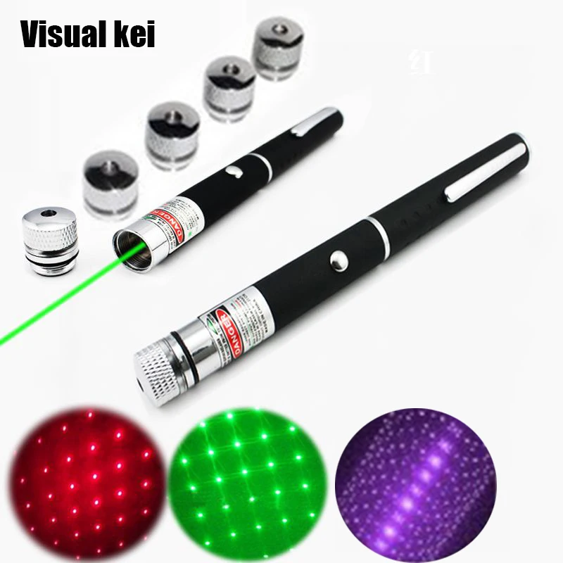 

Mini Starry 5mW 532nm Green Red Purple Laser Pointer With 5 heads Sky Star Lantern Pattern Lazer Pen Light beam