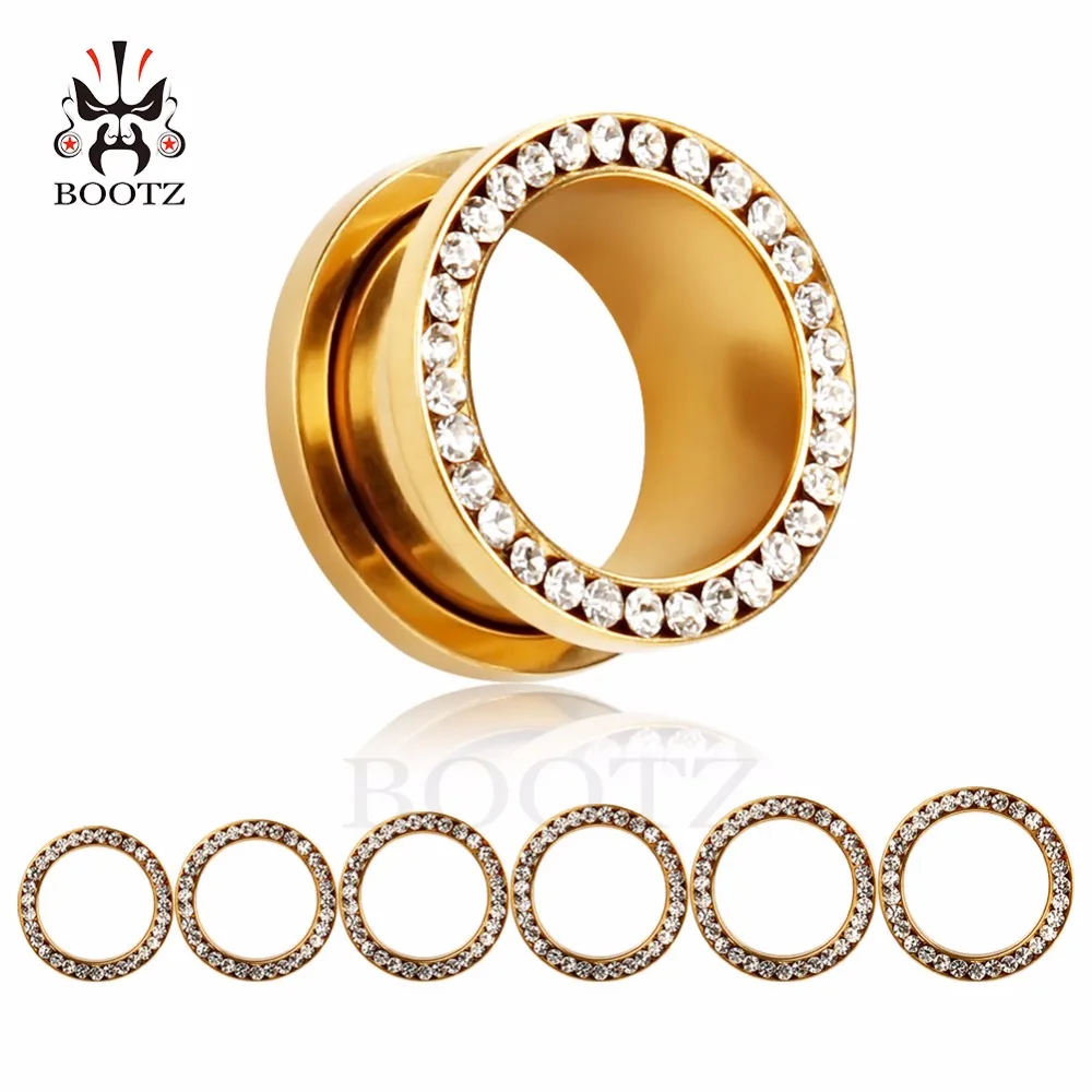 small size screw back stainless steel ear plugs piercing tunnel gold ear gauges crystal expander