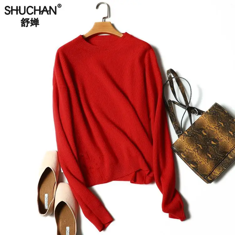 

SHUCHAN Cashmere Sweaters For Women Hollow Out Thin Winter Pullover Sueters Mujer Invierno Manga Larga Pullover Female 17484