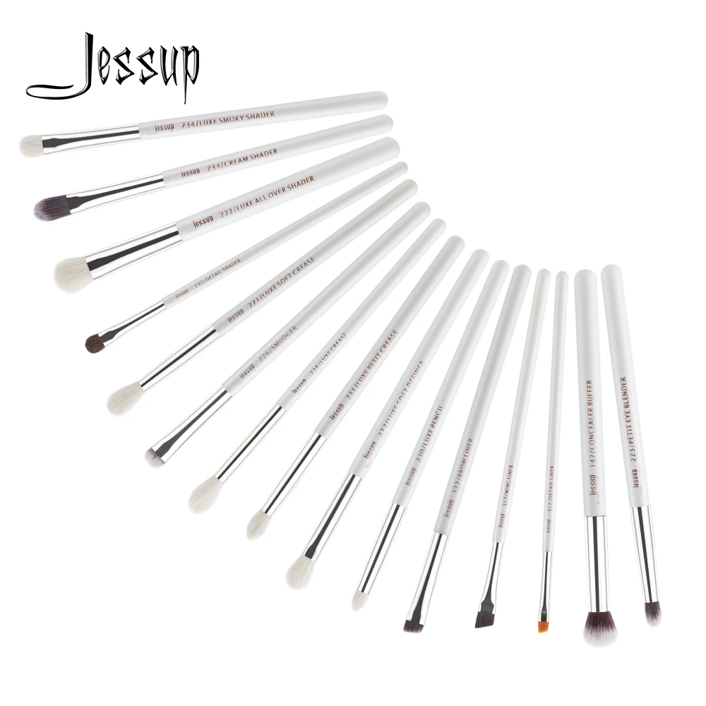 Jessup 15pcs makeup brushes Pearl White/Silver Synthetic Bristles