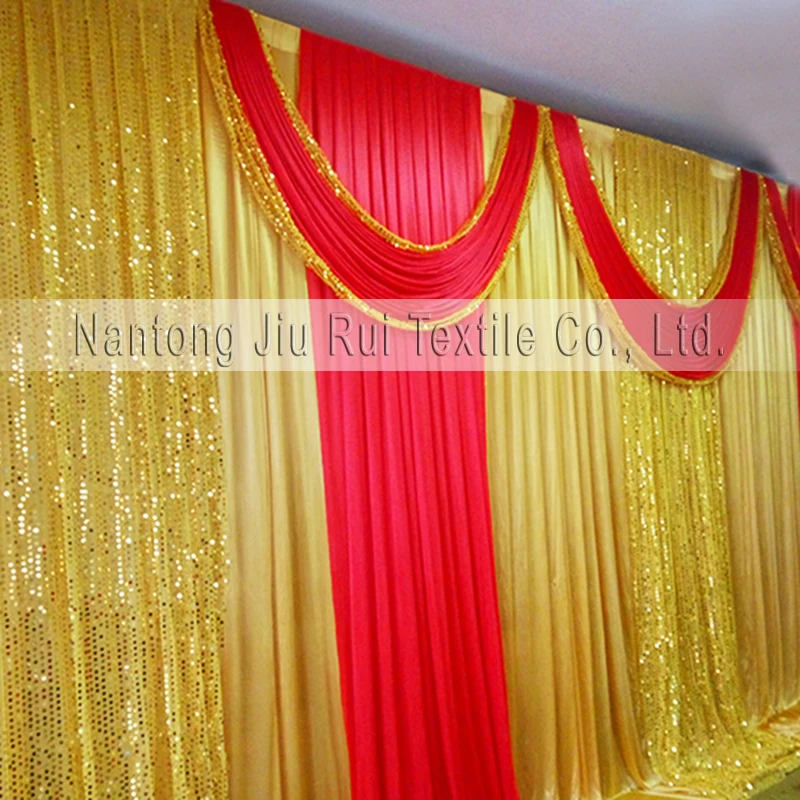 3mx6m Gold And Red Swags Drapes Wedding Backdrop In Party