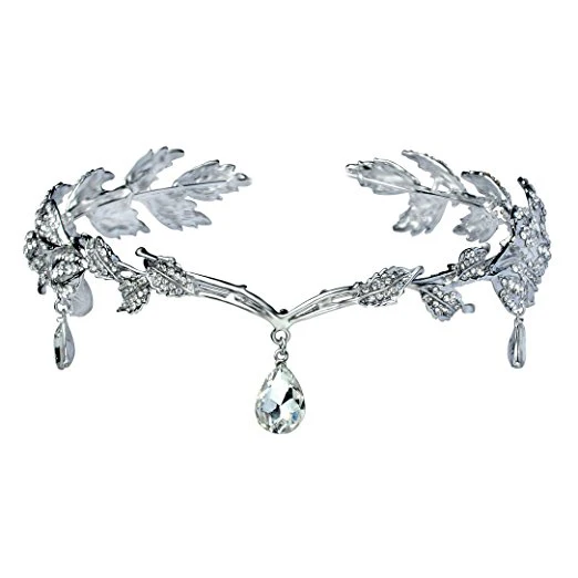 Elegant Rhinestone Leaf Wedding Bridal Bridesmaid Forehead Band Dangle Rhinestone Bridal Tiara Crown with  (4)