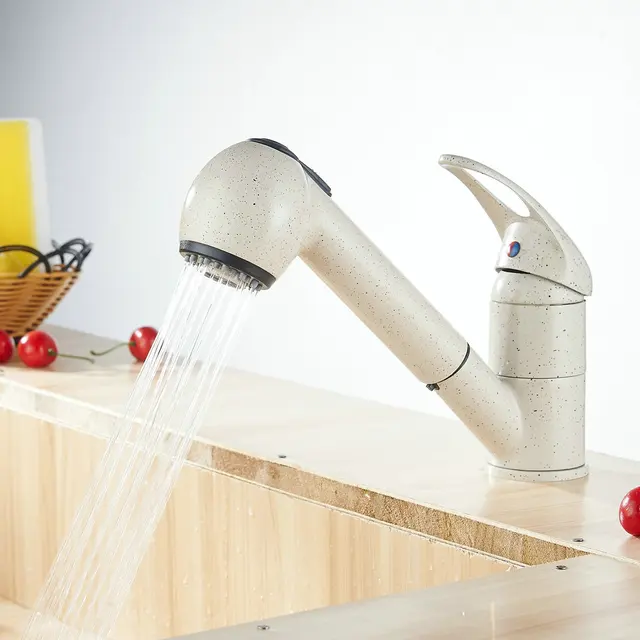 Beelee Cream color Kitchen Sink Faucet Pull out 100 copper Single Hole