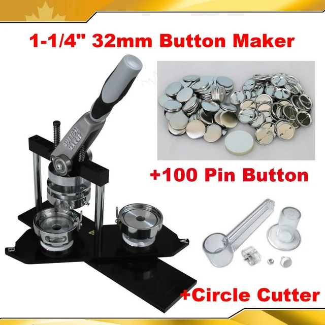 

Free Shipping High Quality 1-1/4" 32mm Badge Button Maker Machine +Circle Cutter+100 Sets Metal Pinback Supplies